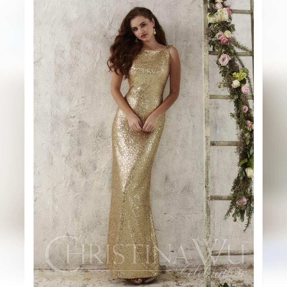 Christina Wu Size 8 Gold Sequined Dress - Style #22704